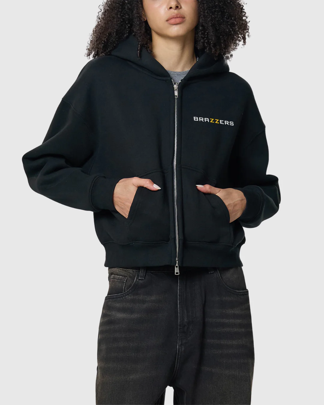 Women's Fleeced Zip-Up Cropped Hoodie - Image 2