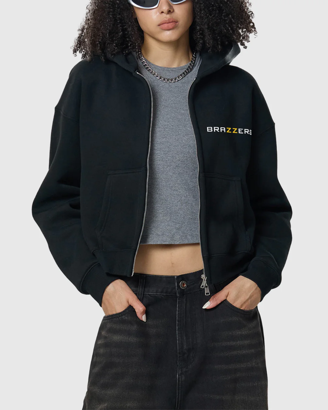 Women's Fleeced Zip-Up Cropped Hoodie - Image 6